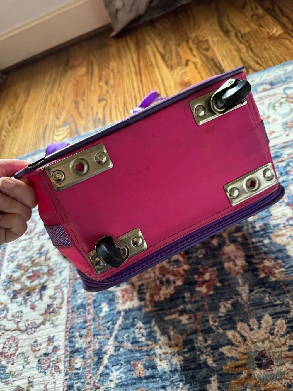 Y2K Pink Kids Travel Suitcase with Purple Trim